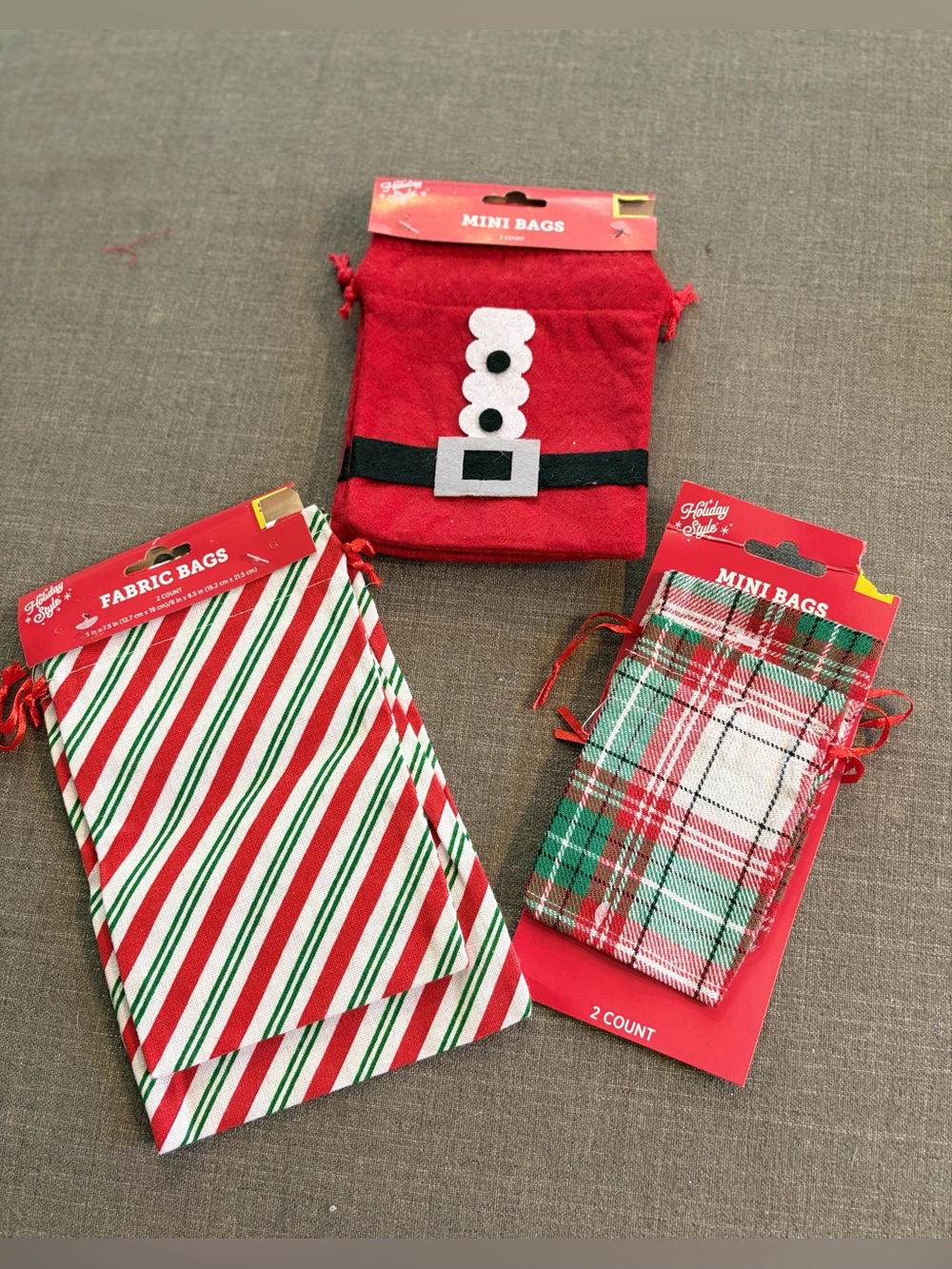 Holiday Style Christmas Fabric Gift Bags Drawstring Lot of 6